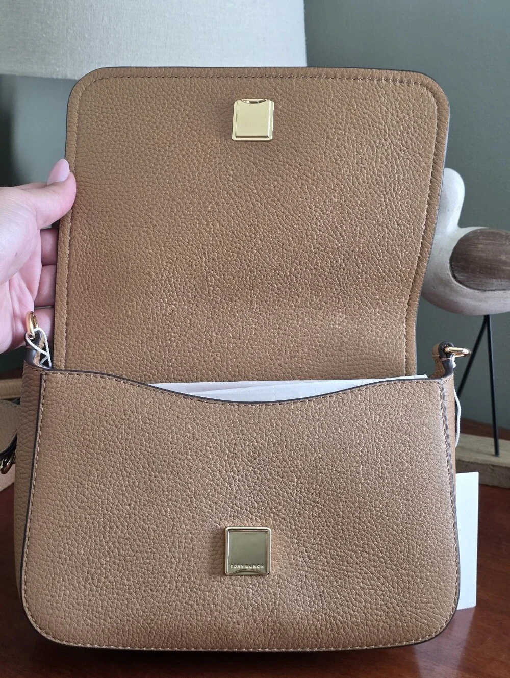 Tory Burch Thea Flap Crossbody Tiramisu Pebbled Leather Bag NWT
